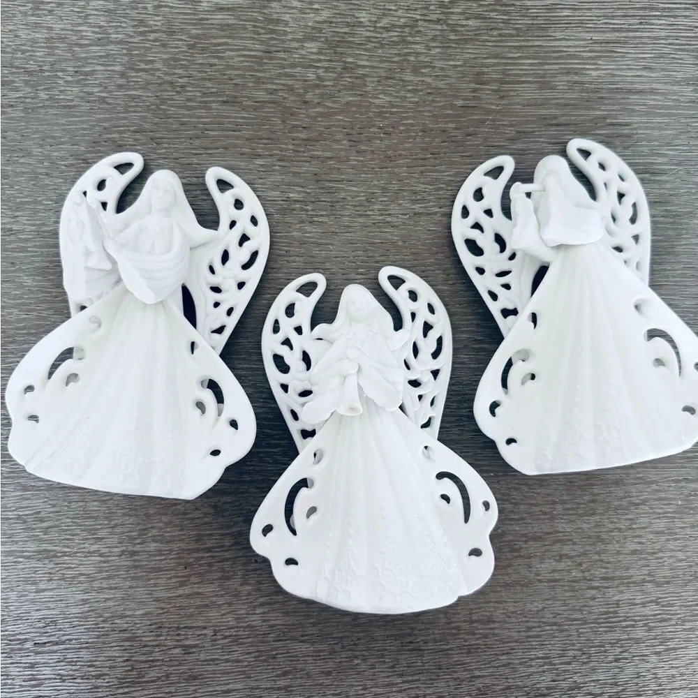 Christmas Holiday Ceramic Angel Figurine Bells 3-pc Set